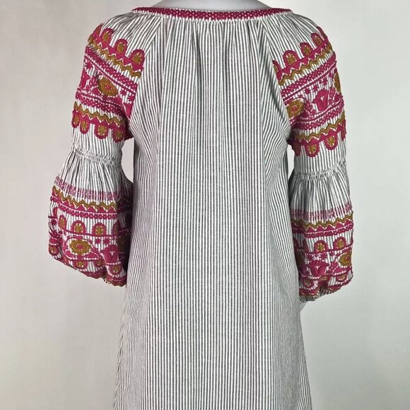 Sz S Ivy Jane Adele Boho Mini Dress Stripes Embroidered Balloon Sleeves - Picture 3 of 16